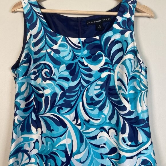 Chaus Silk Teal Navy Tiered Midi Shift Dress Size 8 Office‎ Sheath Retro Resort - Picture 2 of 8